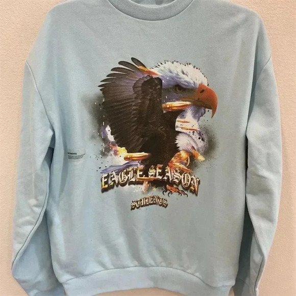 STUDENTS Sweaters - STUDENTS Eagle Graphic Crewneck Sweatshirt Unisex Light Blue oversized S